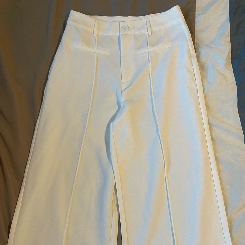 Solid Stitch Straight Leg Trousers White Small
